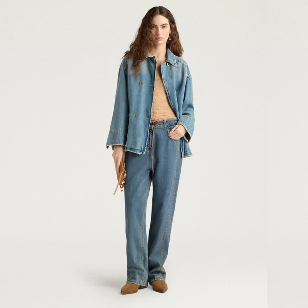 Pantalones vaqueros boyfriend tachuelas Momoni en azul denim foto 2