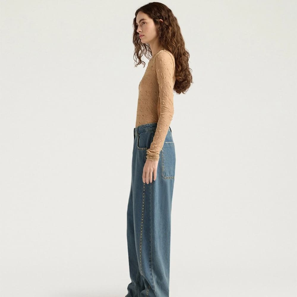 Pantalones vaqueros boyfriend tachuelas Momoni en azul denim foto 3