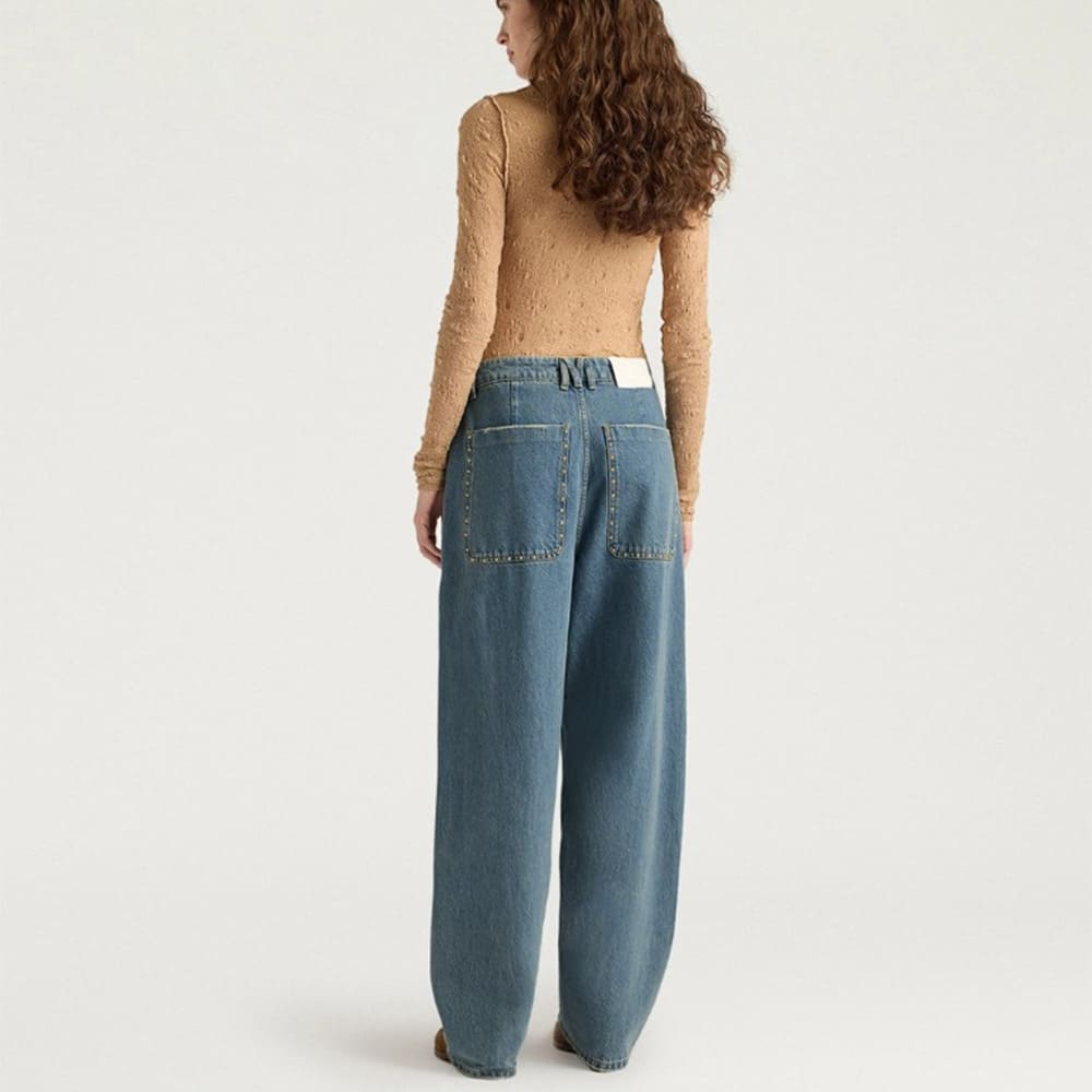 Pantalones vaqueros boyfriend tachuelas Momoni en azul denim foto 4