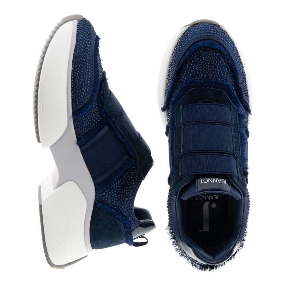 Sneakers mujer Jeannot azul marino con strass y elásticos foto 2