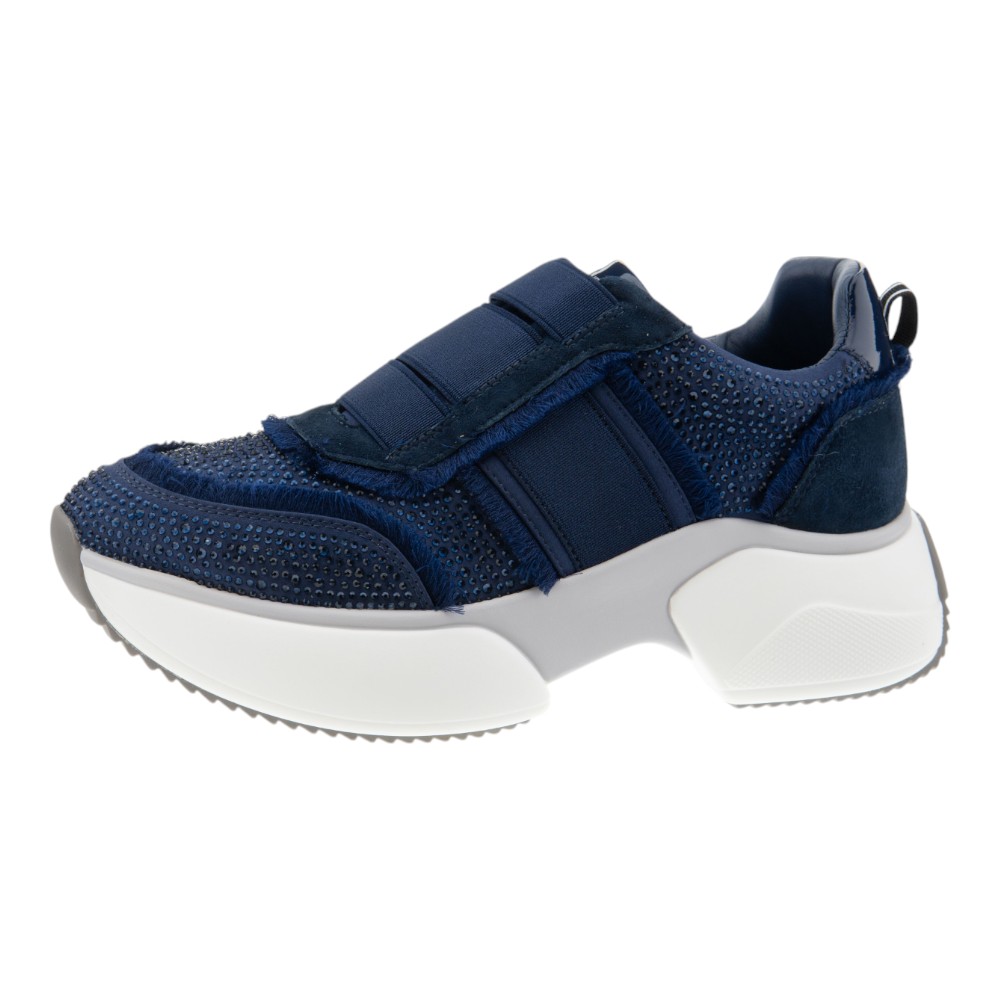 Sneakers mujer Jeannot azul marino con strass y elásticos foto 3