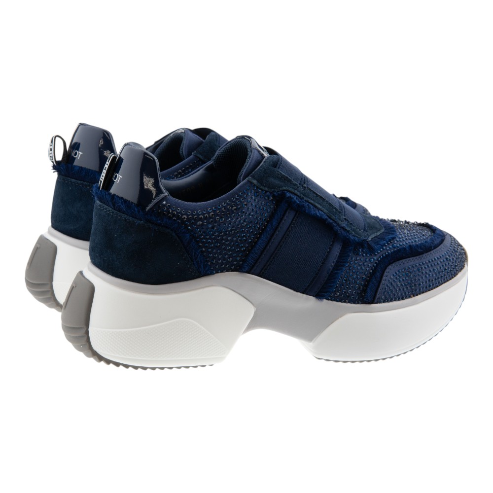 Sneakers mujer Jeannot azul marino con strass y elásticos foto 4