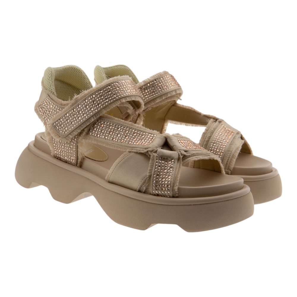Sandalias mujer plataforma beige strass Jeannot TJ522