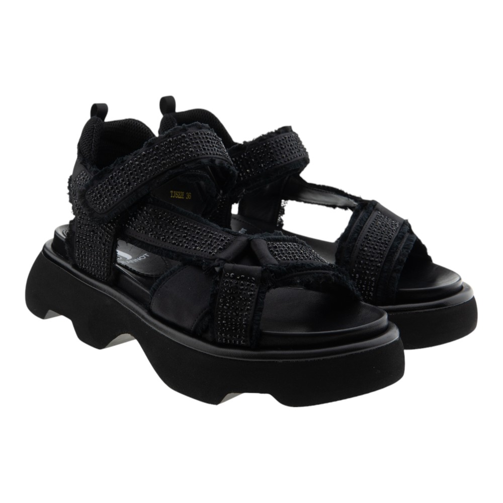 Sandalias plataforma mujer negras strass Jeannot TJ522