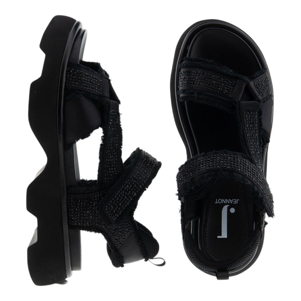 Sandalias plataforma mujer Jeannot negras con strass – Exclusividad y confort foto 2