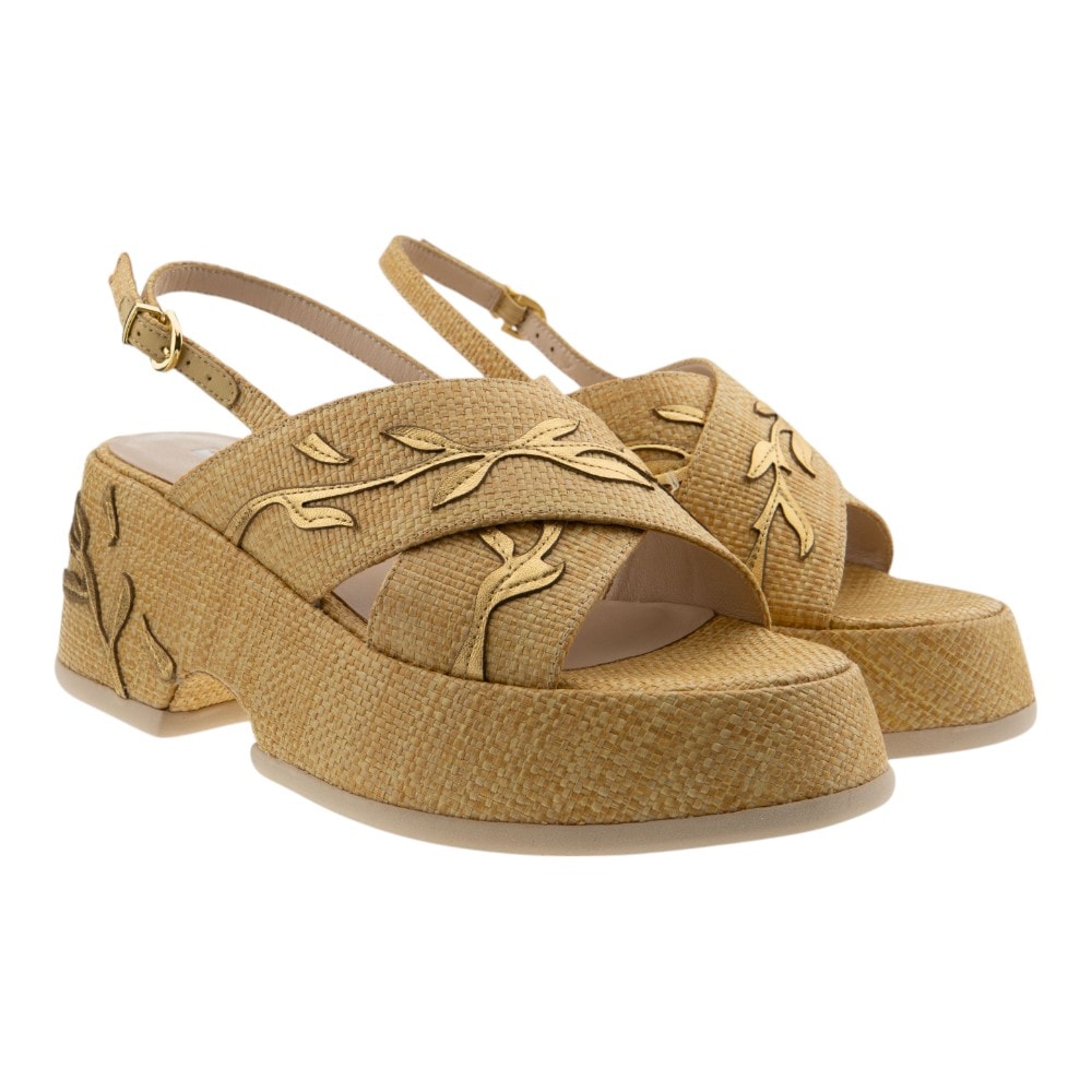 Sandalias plataforma mujer bordado dorado Jeannot TJ532
