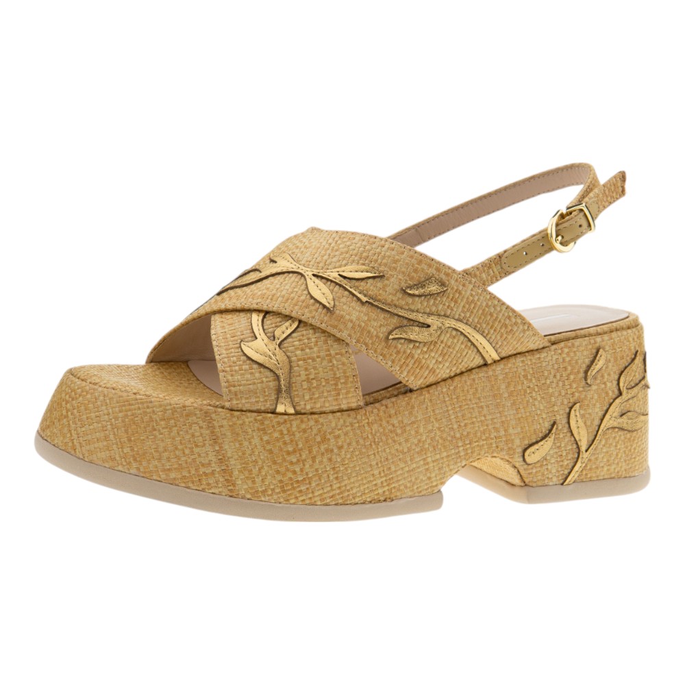 Sandalias plataforma mujer Jeannot | Diseño con hojas doradas foto 2