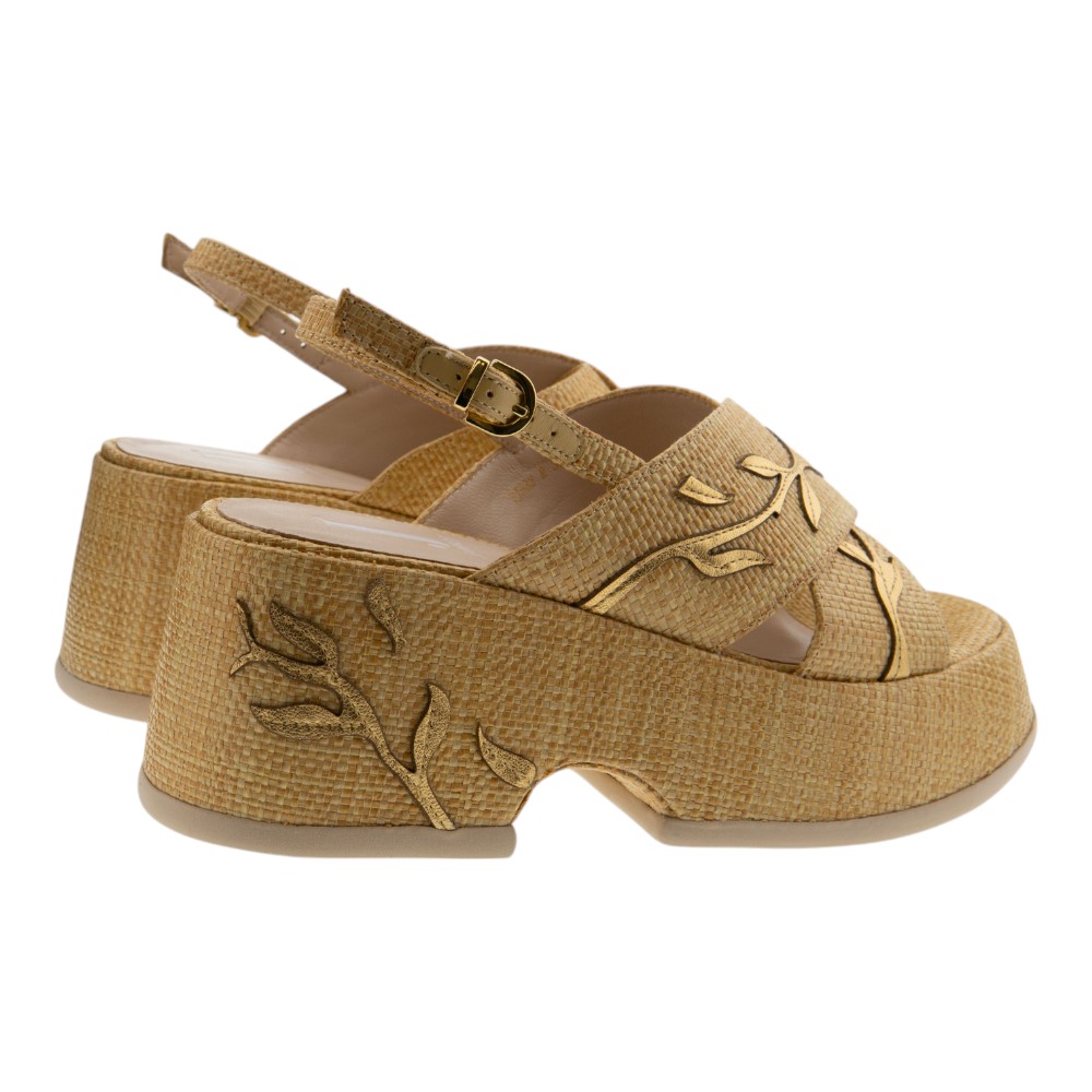 Sandalias plataforma mujer Jeannot | Diseño con hojas doradas foto 3