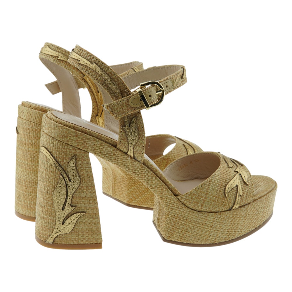 Descubre las Sandalias de Tacón y Plataforma Jeannot en Rafia Beige foto 4