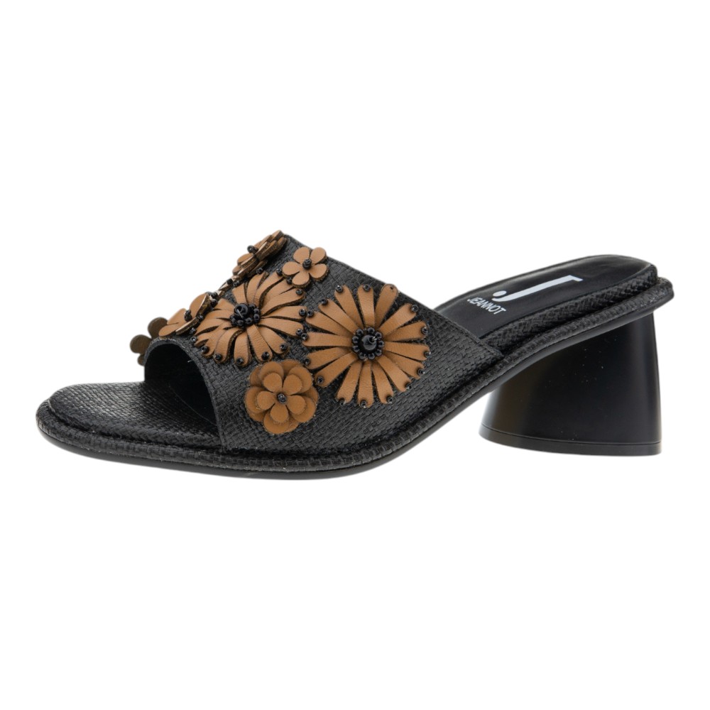 Sandalias pala tacón mujer Jeannot negras con aplicaciones florales foto 3