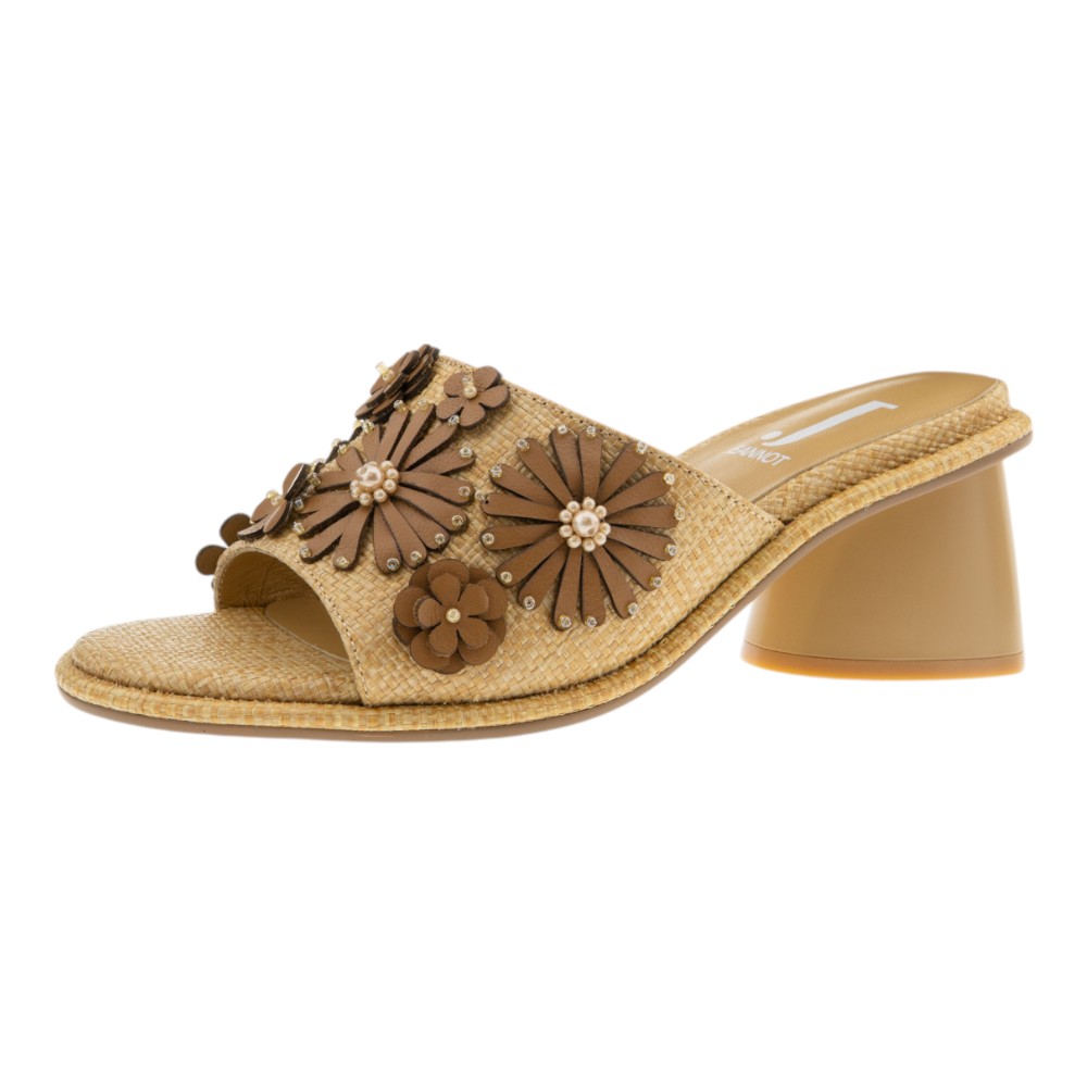Sandalias pala tacón mujer Jeannot de rafia con apliques florales foto 3
