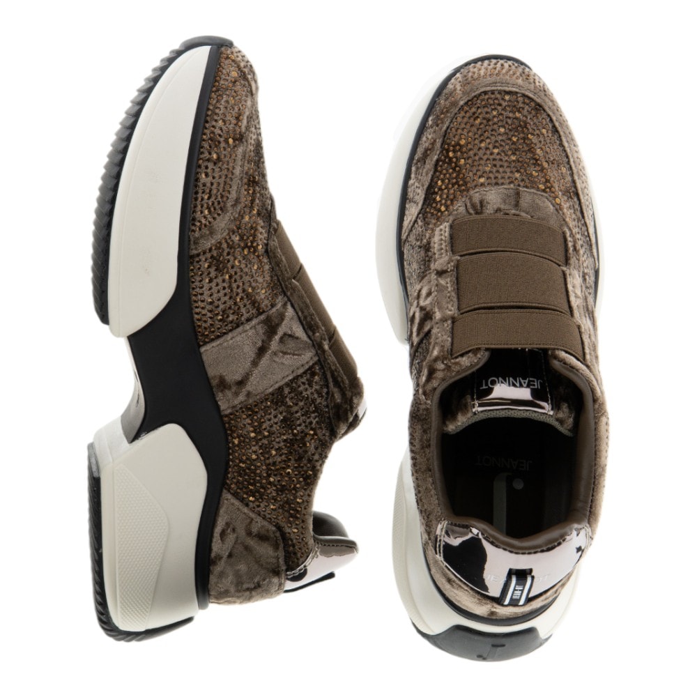 Sneakers mujer con suela gruesa y brillos kaki – Jeannot foto 2