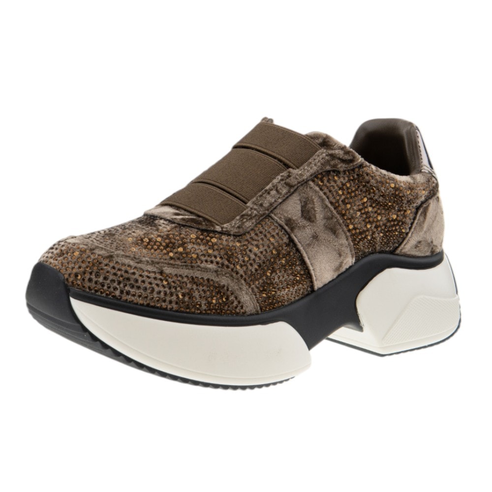 Sneakers mujer con suela gruesa y brillos kaki – Jeannot foto 3