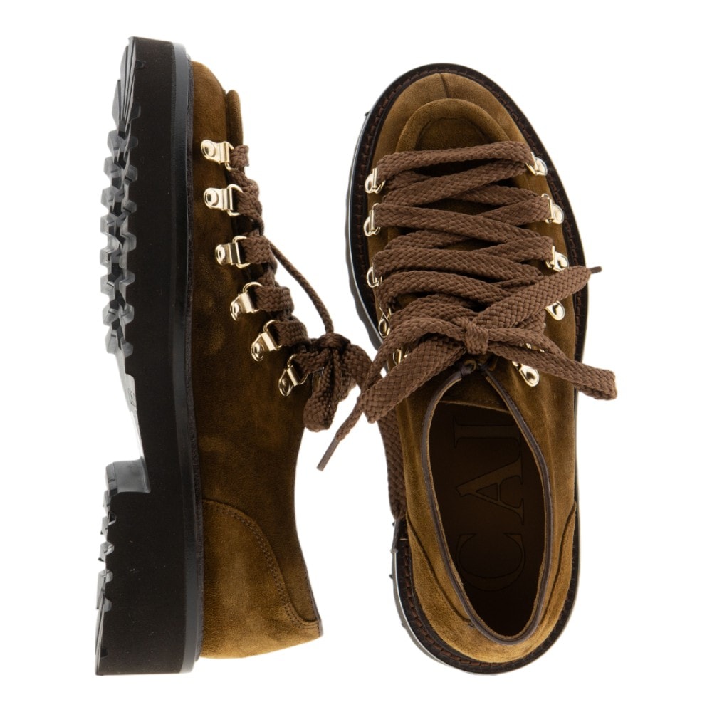 Zapatos mujer cordones Calce de serraje marrón con suela trekking foto 2