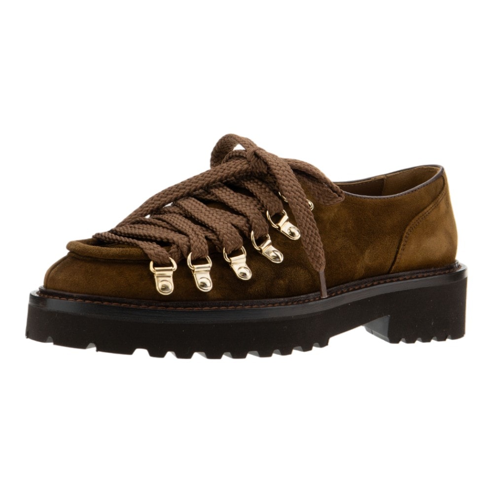 Zapatos mujer cordones Calce de serraje marrón con suela trekking foto 3