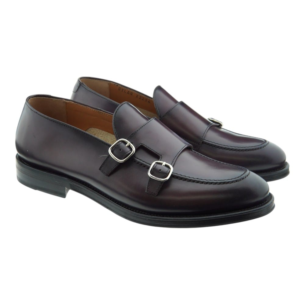 Zapatos Doble Hebilla Hombre Calce X2214 Burdeos