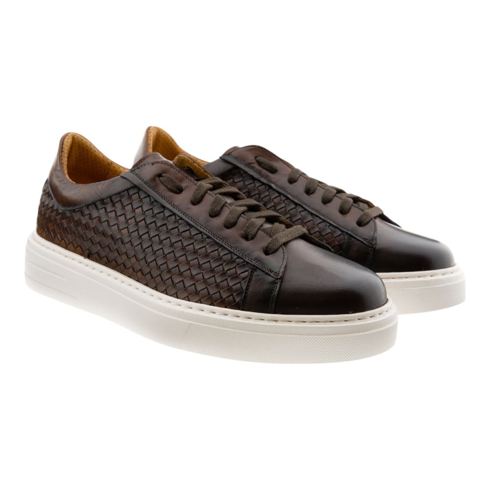 Zapatilla casual hombre piel trenzada marron Calce X2232