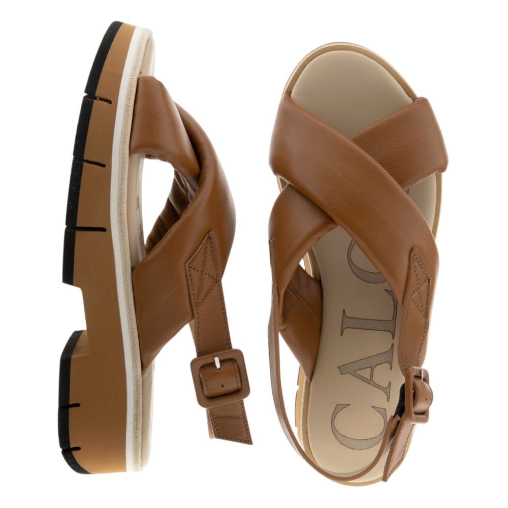 Sandalias cuero mujer plataforma Calce color cuero foto 2