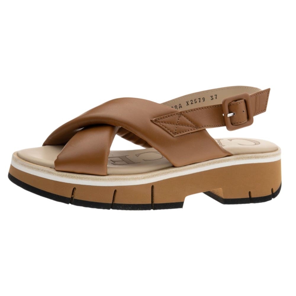 Sandalias cuero mujer plataforma Calce color cuero foto 3