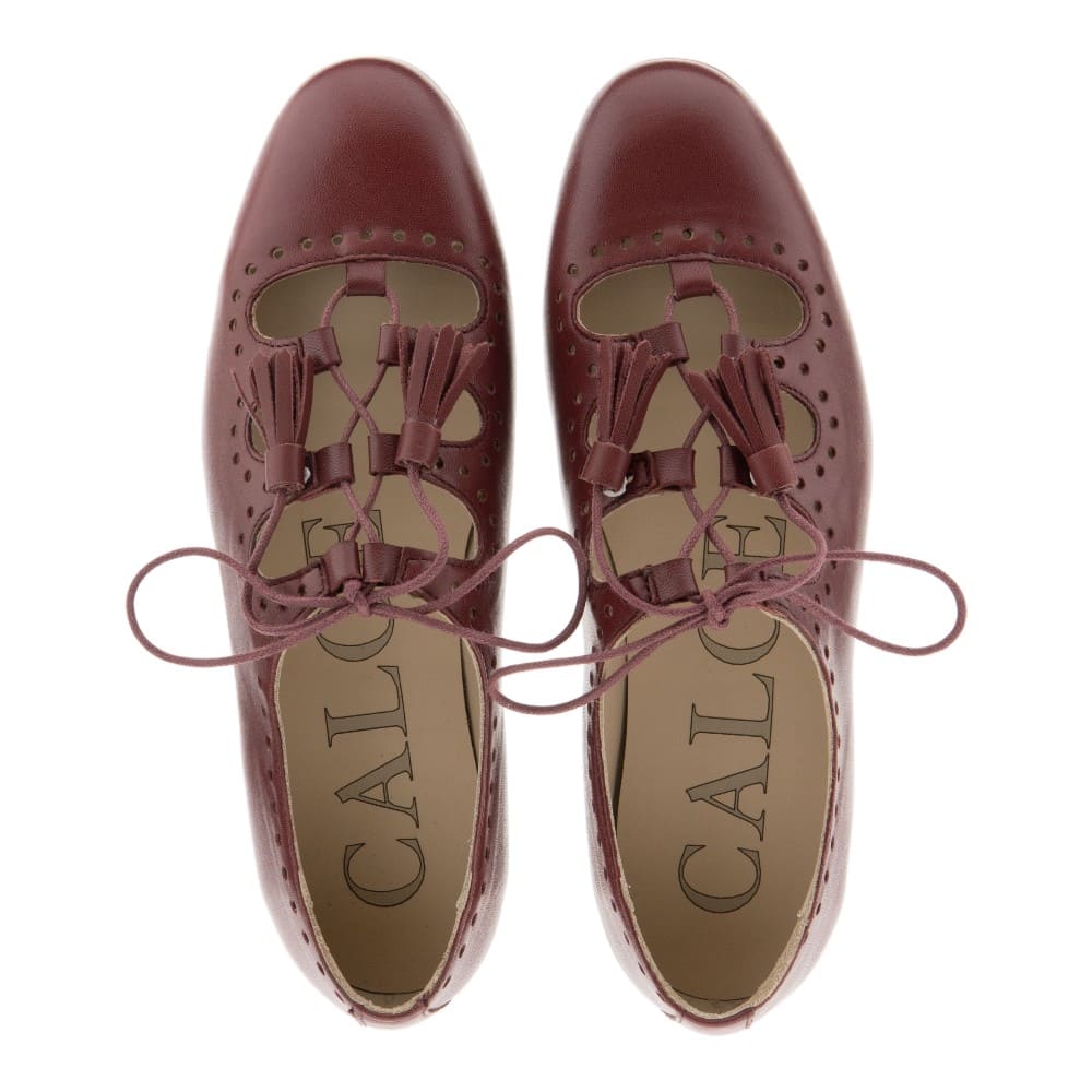 Blucher mujer rojo cordones Calce | Zapato piel troquelado foto 2