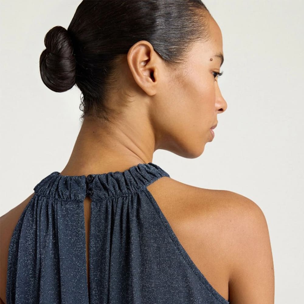 Vestido punto lurex elástico Momoni en azul foto 3