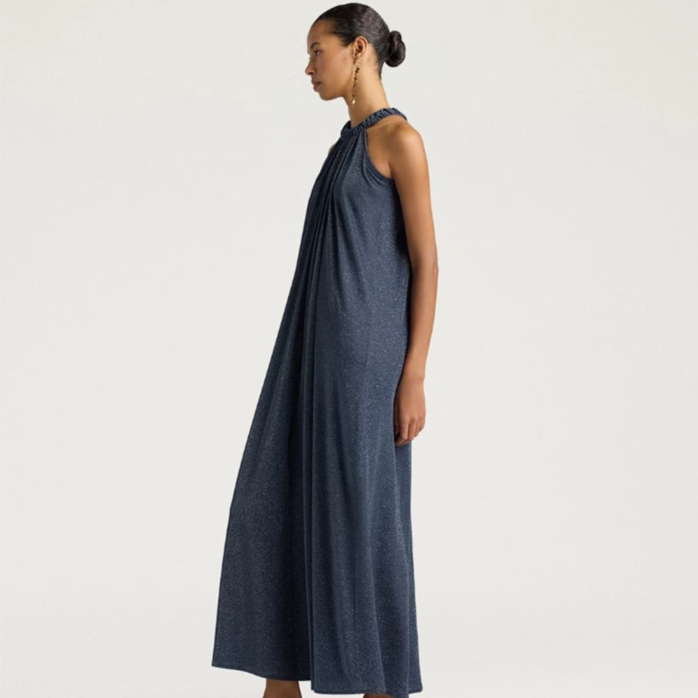 Vestido punto lurex elástico Momoni en azul foto 4